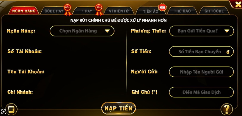 Điều kiện nạp tiền nhanh chóng trên trang Top88